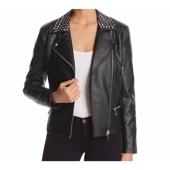 NWT Michael Michael Kors Black Faux Leather moto jacket Women's size L - Picture 1 of 16